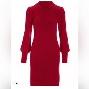 Boston Proper Women’s M Long Balloon Sleeve Turtleneck Knit Red Dress Ribbed